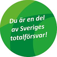 Rund puff med text: "Du är en del av Sveriges totalförsvar".
