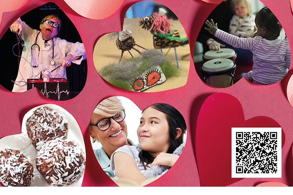 Hjärtan med kärleksfulla bilder mot rosa bakgrund