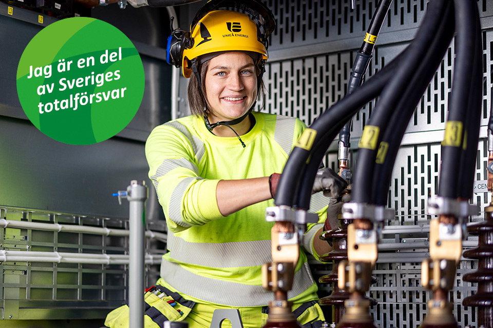 Tove, distributionselektriker, Umeå Energi, med text "Jag är en del av Sveriges totalförsvar".
