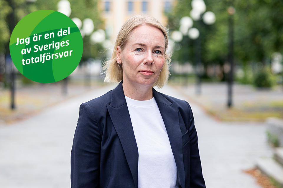 Elin, stadsdirektör, med text "Jag är en del av Sveriges totalförsvar".