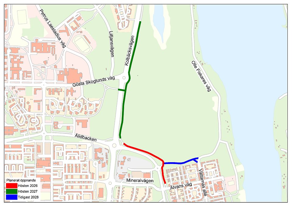Bild över etapperna på Tomtebo strand 
