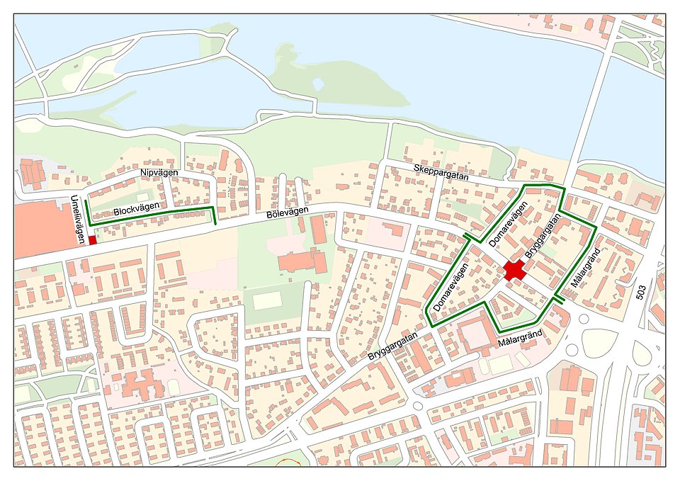 Karta över Bölevägen i Umeå