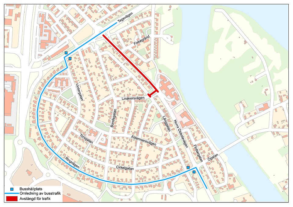 Omledning av bussar i linjetrafik.