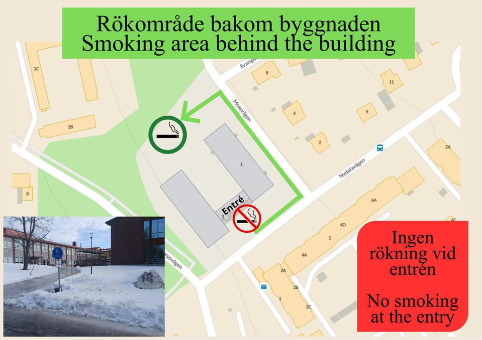 Instruktioner om hur du hittar till rökområdet
