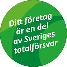 Puff med text "Ditt företag är en del av Sveriges totalförsvar!"